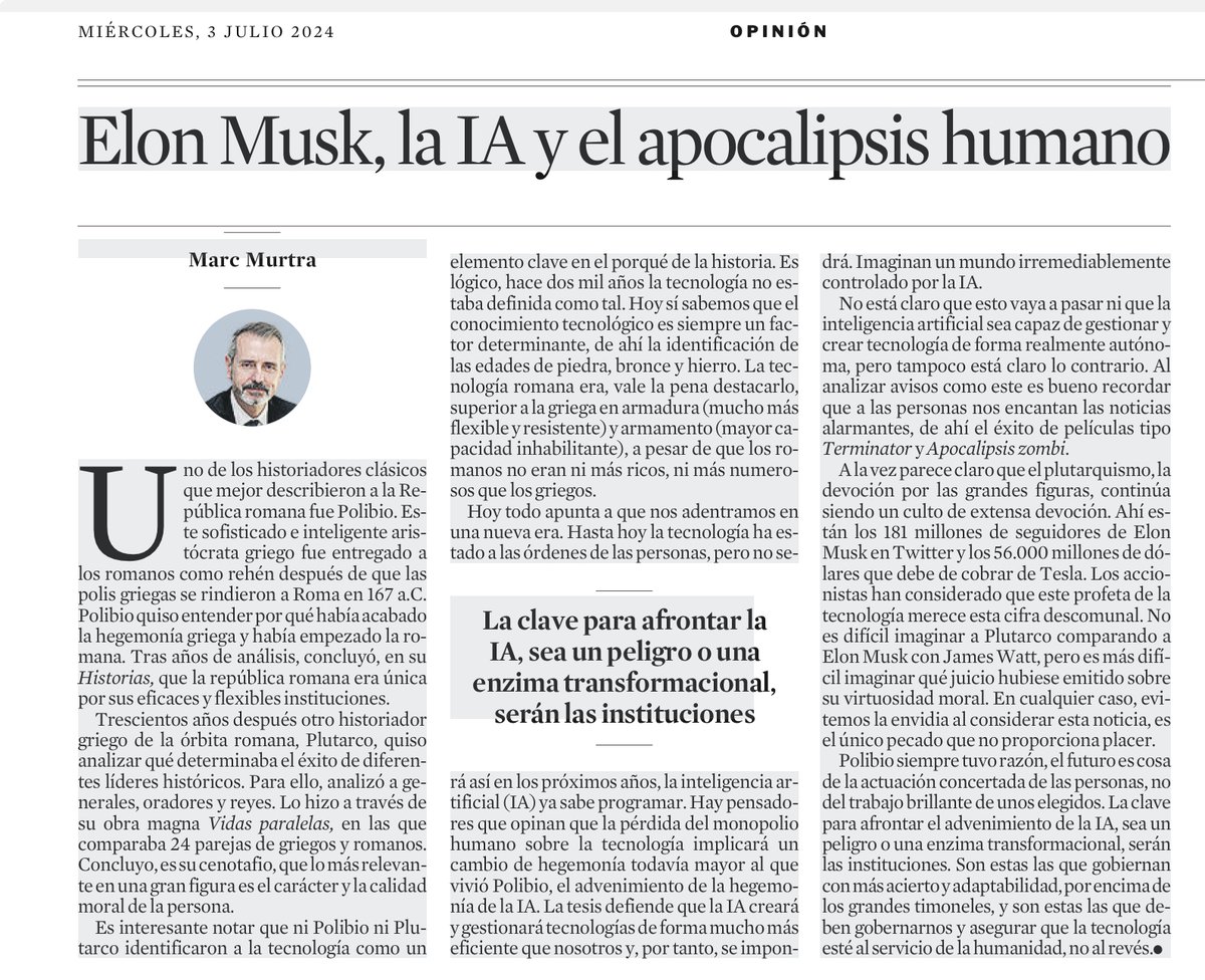 Mi artículo sobre las superestrellas y los pensadores que propugnan el final de la hegemonía humana y el principio de hegemonía de la IA.