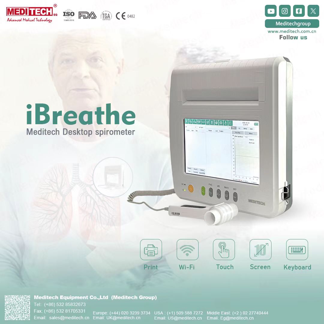 MeditechVet's tweet image. The iBreathe spirometer is a portable device for checking lung function.
-It uses the principle of differential pressure measurement to measure over 100 parameters related to FVC, VC, MVV, and MV functions.
-large screen
-built-in printer
#pulomary
#spirometer
#spirometer