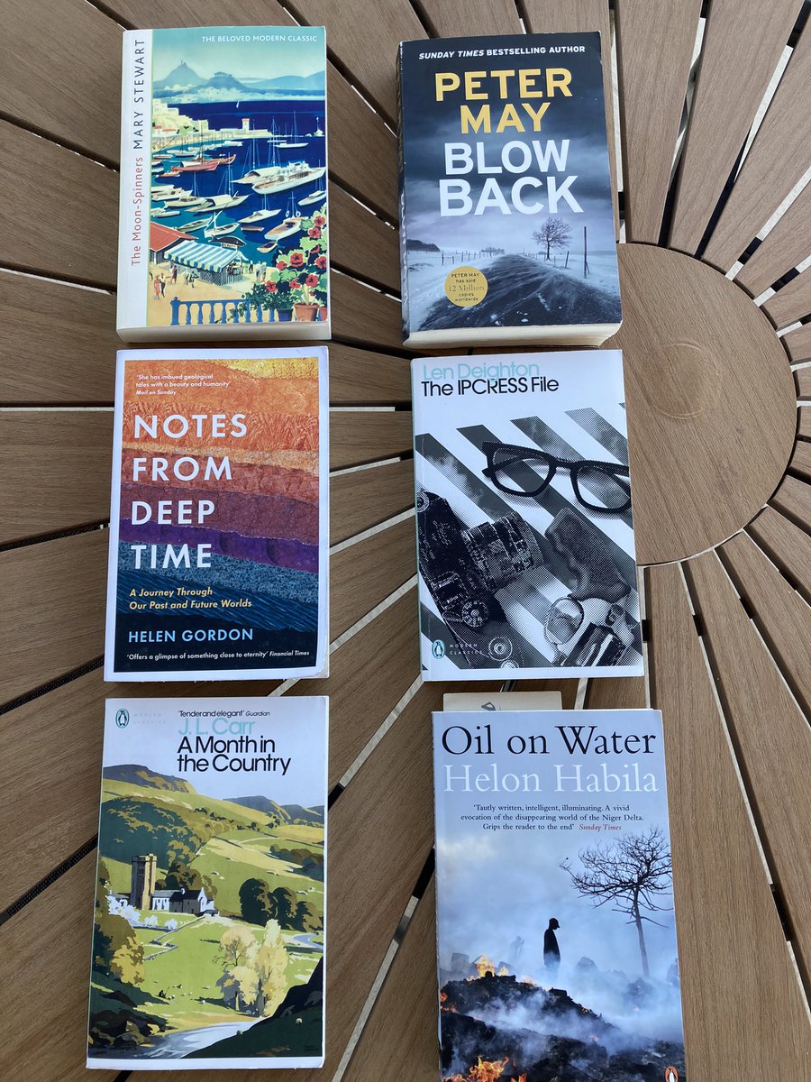 johnmac201's tweet photo. Just back from a holiday sojourn in Crete. One of the joys was enjoying some great reading - and these were the ones I got through. All different and all enjoyable. Thank you @helenlpgordon @authorpetermay @HelonHabila #lendeighton Sadly, two writers no longer with us. https://t.co/xXwBRbfpyz