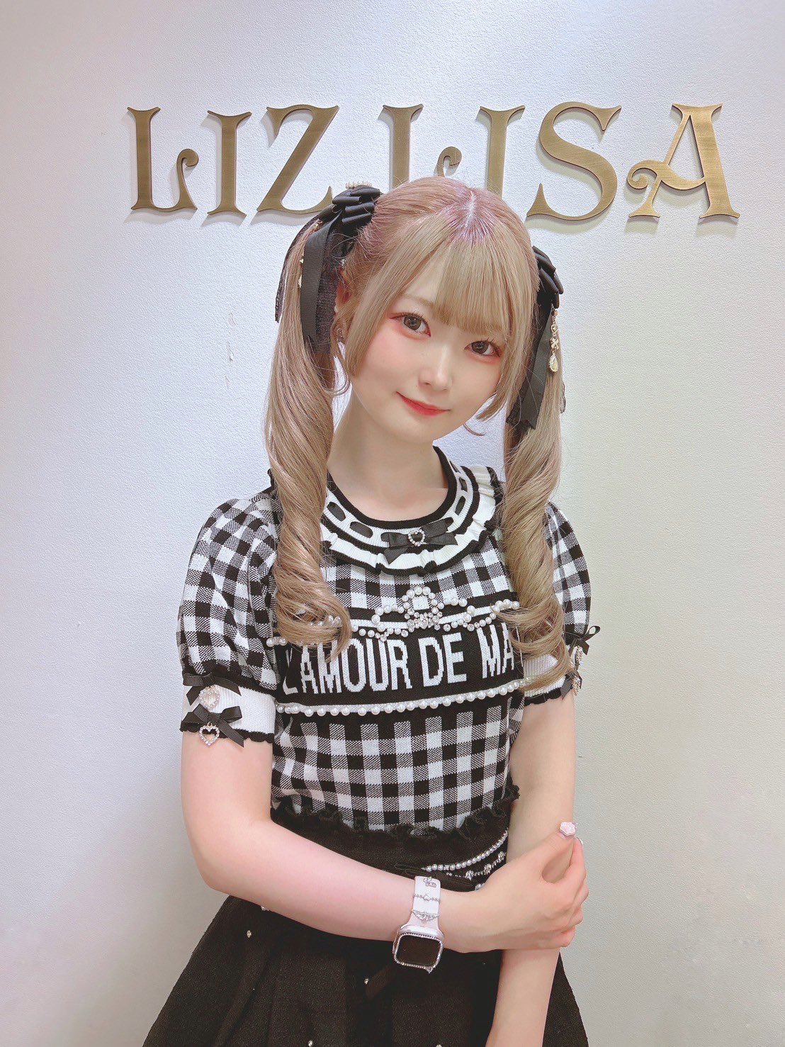 リズリサ LIZLISA ギンガムジャガードニットトップス ブラック