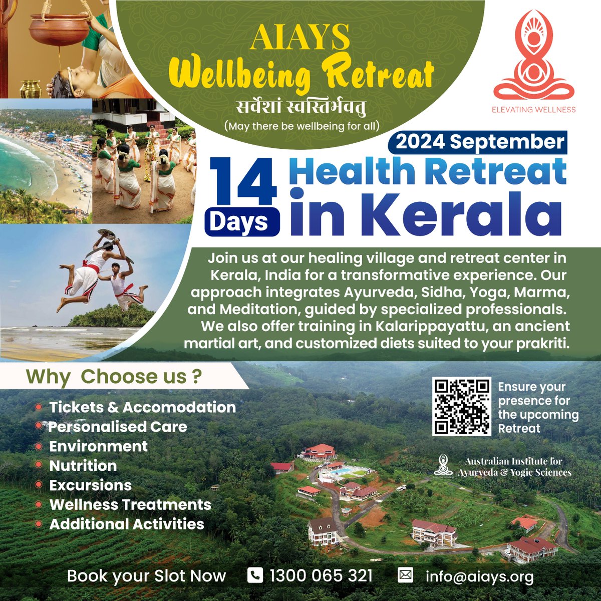 We are having a retreat in Kerala,India,which is considered the hub of Ayurveda for 14 days from Sept 2- Sept 16th.Inclusion of Yoga,meditation,Organic food from retreat,Kalari(martial arts)ayurvedic therapy,celebration of local festival(onam) under the guidance of Yogi Shivan,DM