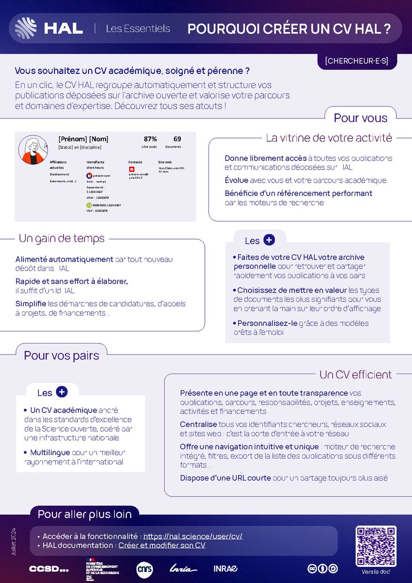 Vous souhaitez un #CV académique soigné et pérenne ? Avez-vous pensé au CV HAL ? Découvrez tous ses atouts avec notre fiche pratique Les Essentiels !
#scienceouverte #identiténumerique #ORCID
À découvrir ou télécharger ici ▶️ doc.hal.science/ressources/ess…