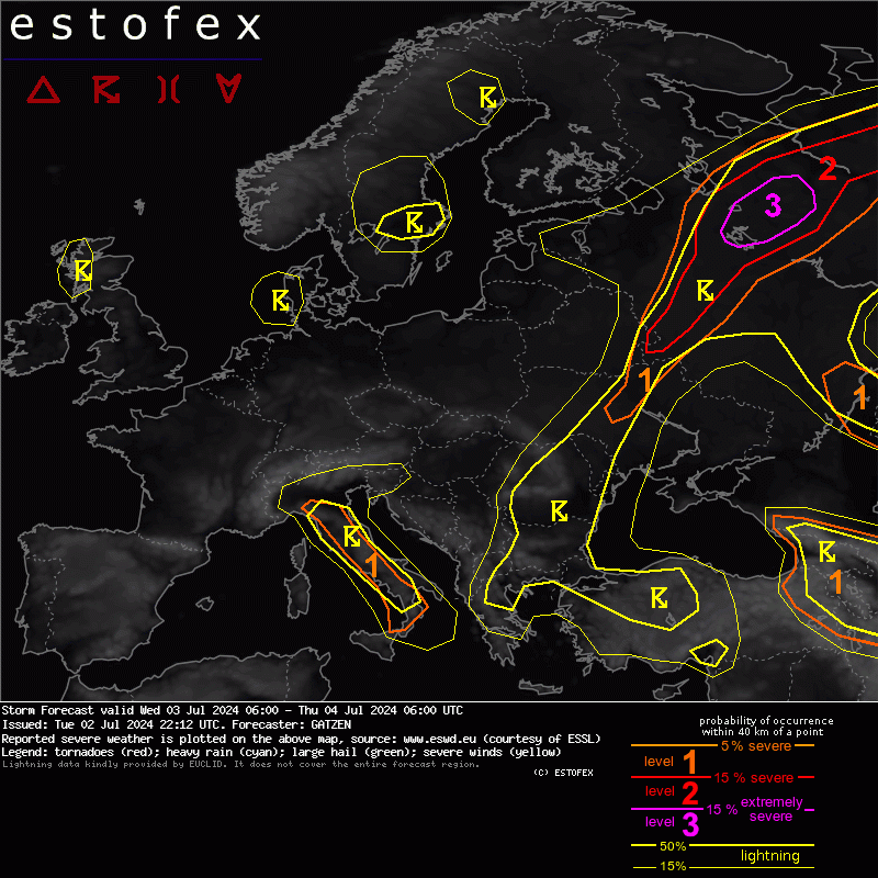 An outbreak of severe storms is expected over N Russia with strong tornadoes and swaths of severe to extremely severe winds possible. Read more at estofex.org