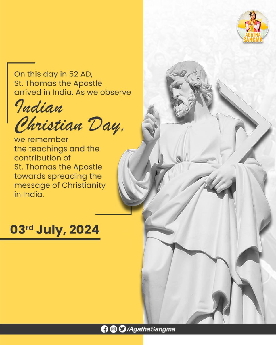 AgathaKSangma's tweet photo. On Indian Christian Day, let us remember the ultimate sacrifice of St. Thomas the Apostle, who spread the teachings of Jesus in our beloved country. 

May our faith continue to guide us and unite us in love and service.

#happyindianchristianday https://t.co/z2hoLBTESw