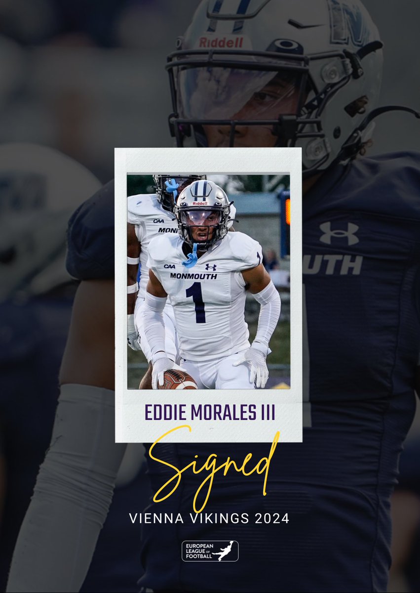 #Signed.💜😤

Let’s give a warm #PurpleReign welcome to DB Eddie Morales III. 
#ViennaVikings #ELF2024 #VIKsigning | <a href="/ELF_Official/">European League of Football</a> 
📸 <a href="/MUHawksFB/">Monmouth Football</a>