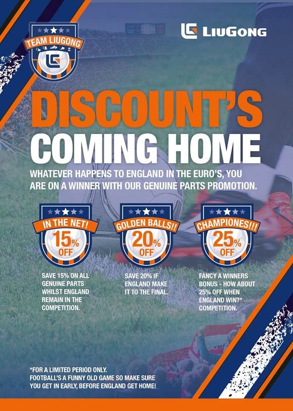 LiuGong Direct UK (@liugonguk) on Twitter photo England still remain in the Euros! ⚽️🏴
Get your parts discount today all the while they remain in the competition.
To take up these offers, please get in touch LiuGong Parts office:
02392 123399 | Parts@liugong.co.uk
#liugong #liugonguk #liugongdiscounts #parts #partsdiscounts England still remain in the Euros! ⚽️🏴
Get your parts discount today all the while they remain in the competition.
To take up these offers, please get in touch LiuGong Parts office:
02392 123399 | Parts@liugong.co.uk
#liugong #liugonguk #liugongdiscounts #parts #partsdiscounts