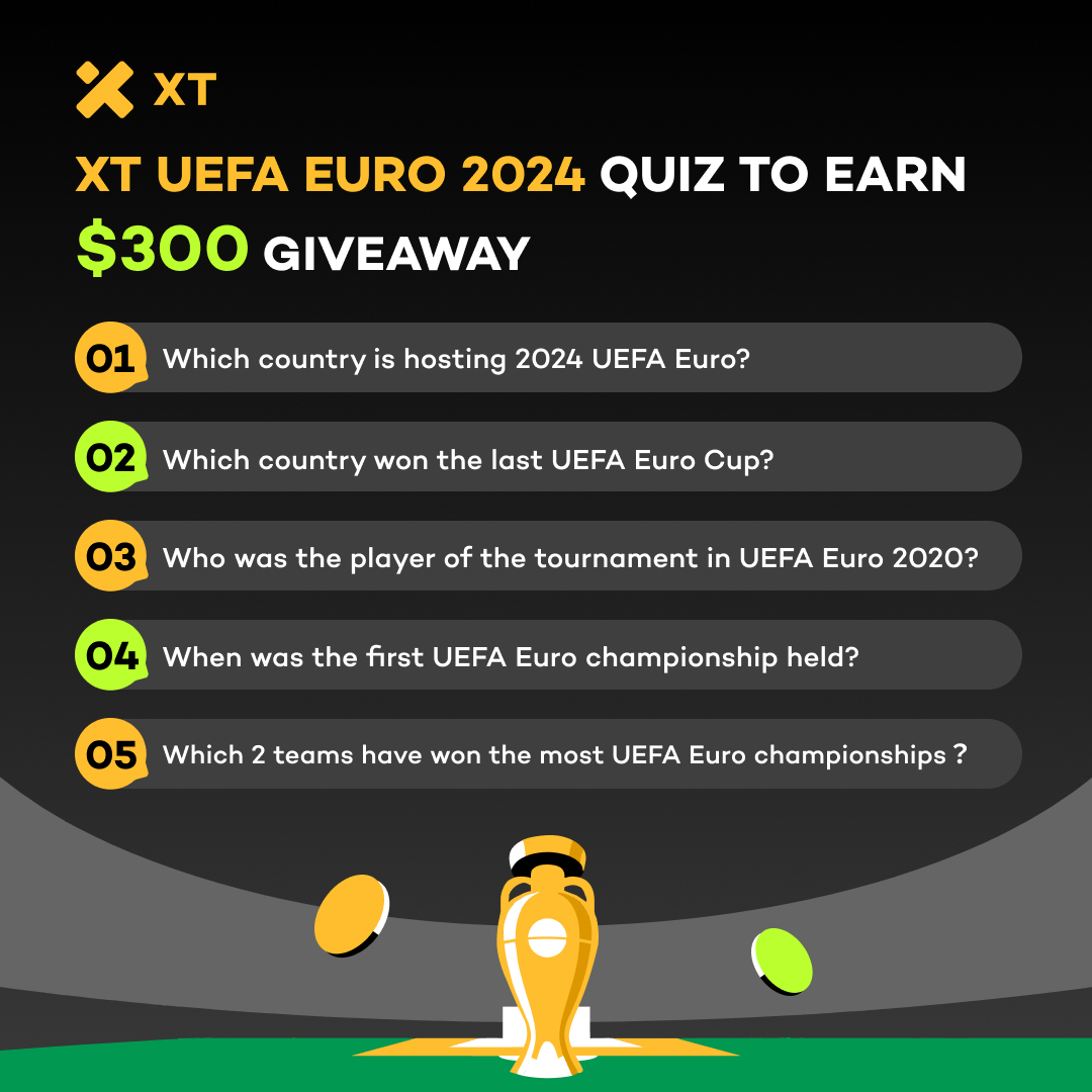 XTexchange's tweet photo. ⚽ Think you know the UEFA Euro 2024? 🏆 Show off your football expertise and stand a chance to earn exciting rewards!

❤️ Follow us & @XTExchangecn & Join https://t.co/J0P3vGegFL
❤️ Like, RT with hashtags #XT #EURO2024 #UEFA #XTEURO2024 & tag 2 friends
❤️ Leave your answers and XT UID in the comment.

💰 Prizes: $300 for 15 to share
🗓️ Draw time: July 8

🥳 Join the Pinnacle Battle to Share 500,000 USDT: https://t.co/Koe3a9iNDs

#Airdrop #Giveaway