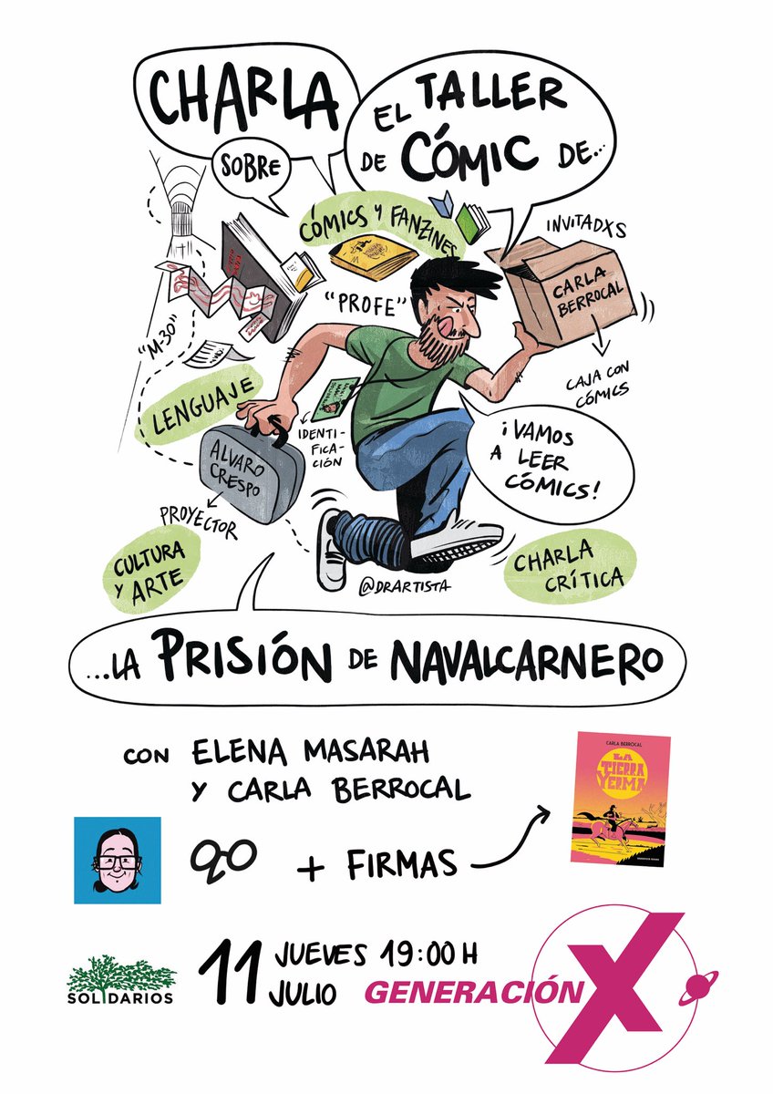 🗓️. Conoce el taller de #cómic que <a href="/Solidarios_es/">Solidarios</a> lleva a cabo en la Prisión de Navalcarnero. 

 De mano de Carla Berrocal (<a href="/pintamonas/">Carla Berrocal</a>), Elena Masarah (<a href="/elemasre/">Elena Masarah</a>) y Daniel Rodríguez (<a href="/DRartista/">DRartista</a>).

📍¡Vente! Jueves 11/07 a las 19h, en Generación X Tirso.