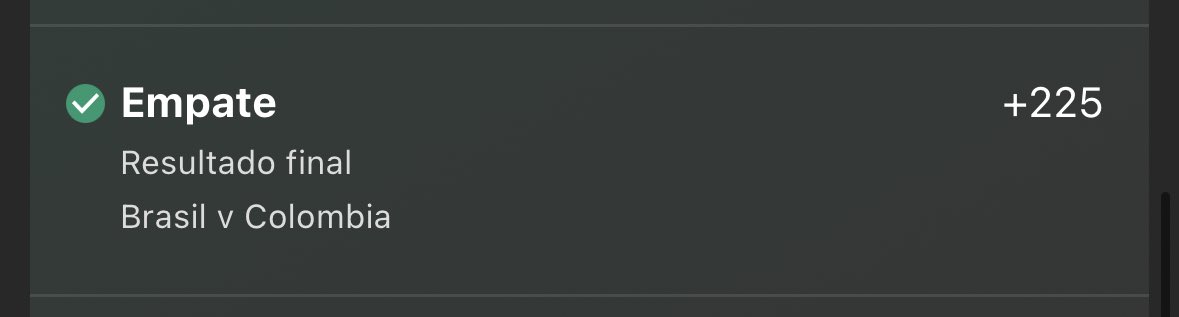 Se los dejé hoy en el Stream! 
Brasil vs Colombia Empate +225 ✅

Incluso les dije Marcador exacto 1-1 💵

We cooked today! 🤑