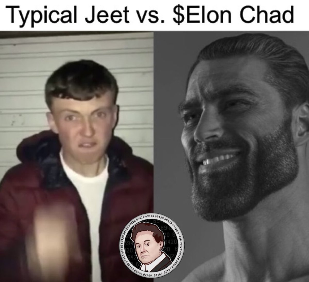 Milucasa's tweet photo. In a world full of Jeets, be a Giga Chad $Elon #0𝕏69420 #elonmusk #tesla #spacex #ethereum #neuralink #bitcoin #memecoins #memecoin #elon #musk #crypto #doge #dogefather #x #twitter #starlink #grok #elontoken #eloncoin #0x69420e3a3aa9e17dea102bb3a9b3b73dcddb9528 https://t.co/mSQ19vKiUT