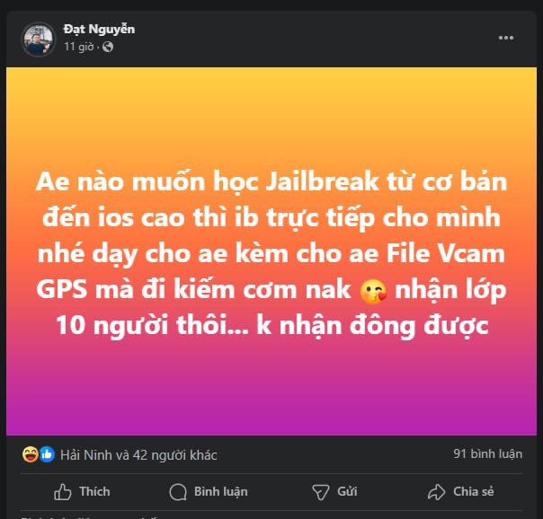dunkeyyfong's tweet photo. Hmm, since jailbreak also has levels and learning it costs money :v. When I asked what to learn, they gave me things like using Dopamine, TrollStore,... to jailbreak and had to pay 100$ for that, not including Vcam? https://t.co/jBKLD47cRY