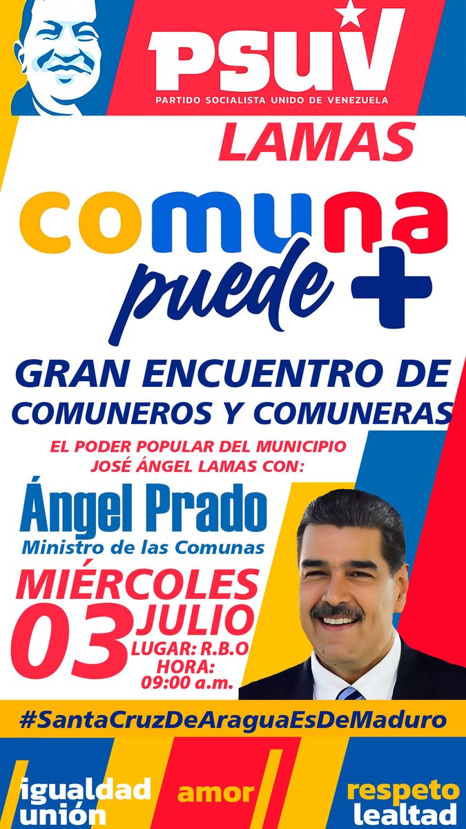 Invitamos al poder popular al encuentro con nuestro Ministro de comunas angel prado nosotros con ⁦<a href="/NicolasMaduro/">Nicolás Maduro</a>⁩ venceremos