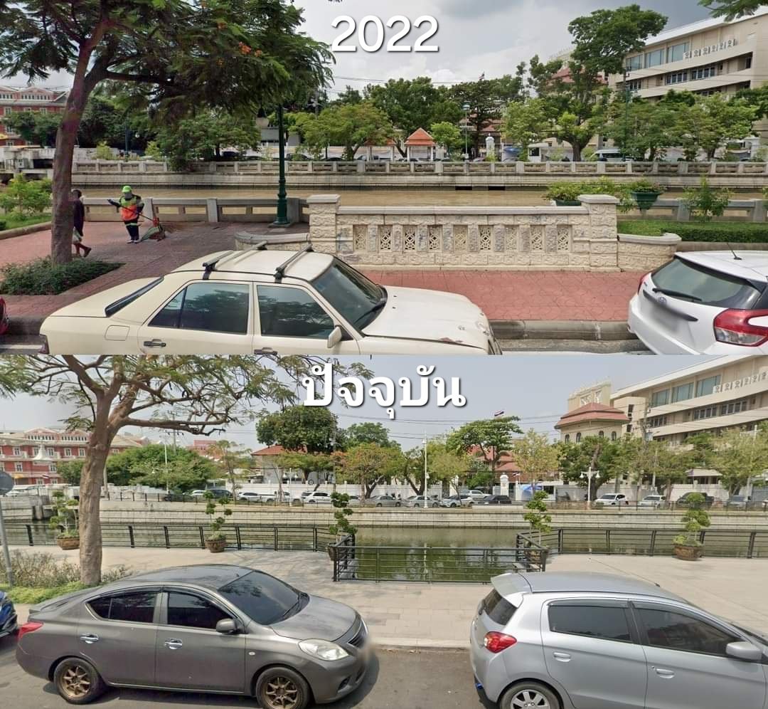 กทม.ปรับภูมิทัศน์ได้เหี้ยกว่าเดิมมาก บริเวณ​นี้คือคลองผดุงกรุงเกษม ซอยวัดโสมนัส รูปบนเป็นราวสะพาน ที่ในอดีตเป็นคลองย่อยผดุง​ ที่หลงเหลือ​ไว้เป็นอนุสรณ์​ (ปี 2022 ยังอยู่)​ แต่ปัจจุบันเป็นราวเหล็กกากๆ ถ้าราวสะพาน​ข้างบนมีมาตั้งแต่อดีต อันนี้ = ทำลายปวศหรือป่าว? จะรับผิดชอบ​ยังไง