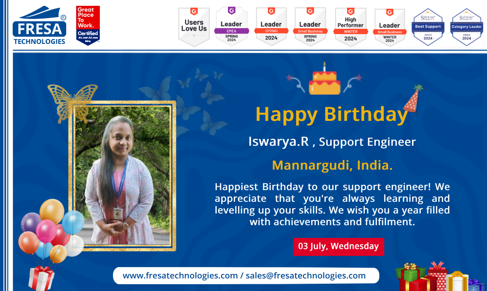 fresatechnology's tweet image. Happy Birthday to Iswarya. R, Support Engineer

Happiest Birthday to our support engineer! We appreciate that you&apos;re always learning and levelling up your skills. We wish you a year filled with achievements and fulfilment.

#fresa #SupportEngineer #Support #ERP #happybirthday