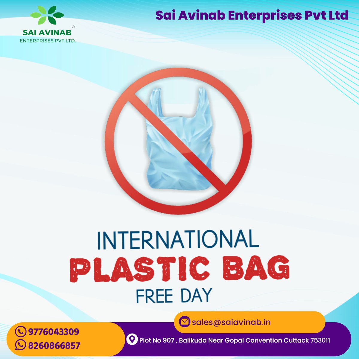 SaiAvinab_Ent's tweet photo. Let's make plastic pollution a thing of the past. Happy International Plastic Free Day! 💚♻️ #SustainableFuture #EcoConscious #SAEPL https://t.co/Y8A1lJDJch
