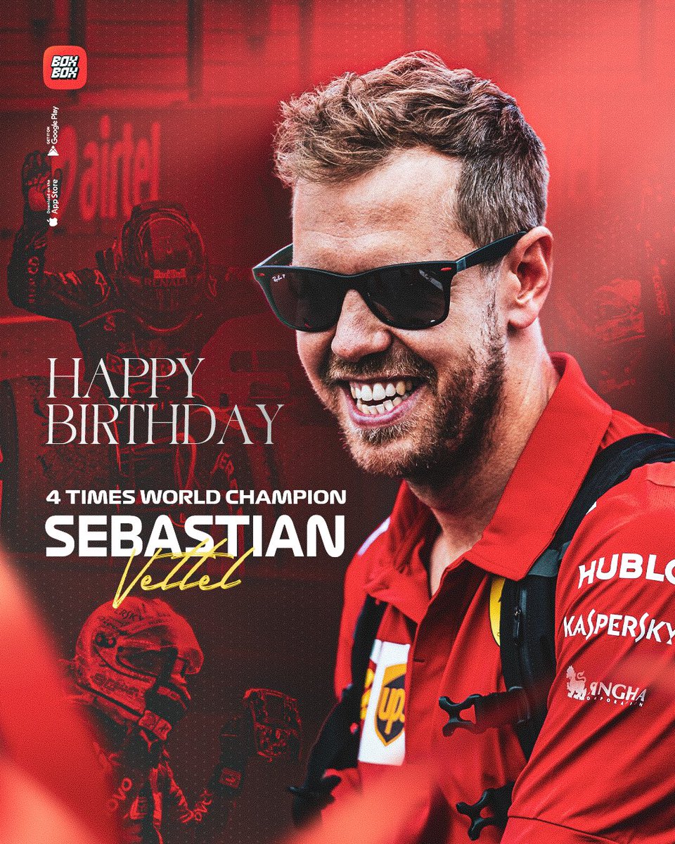 BoxBox_Club's tweet photo. Happy Birthday Sebastian Vettel!
• 4 World Championships 🏆🏆🏆🏆
• 53 Victories 🥇
• 57 Pole Positions
• 122 Podium Finishes 🥇🥈🥉
• 4 grand slams
A true legend in F1! ♥️
#HappyBirthdaySeb #4TimeChampion #f1 #redbullracing #sebastianvettel https://t.co/p1HP2CvK0g