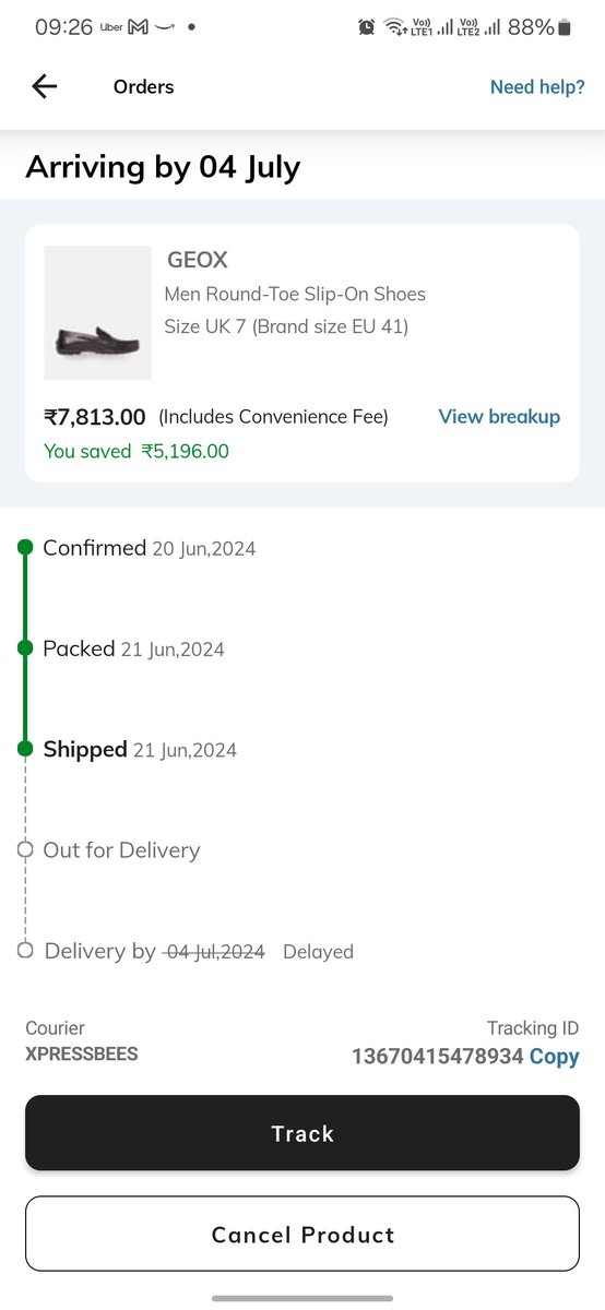 sayak119's tweet photo. @AjioCares The order has been already delayed further. What the actual 
...? Yesterday night, it was 4th Jul. Now the 4th Jul has been stiked out and it is showing Delayed.

I want this order to be cancelled and refund initiated. Now more bs that order will come then you can refuse. https://t.co/sUJMieCfgt