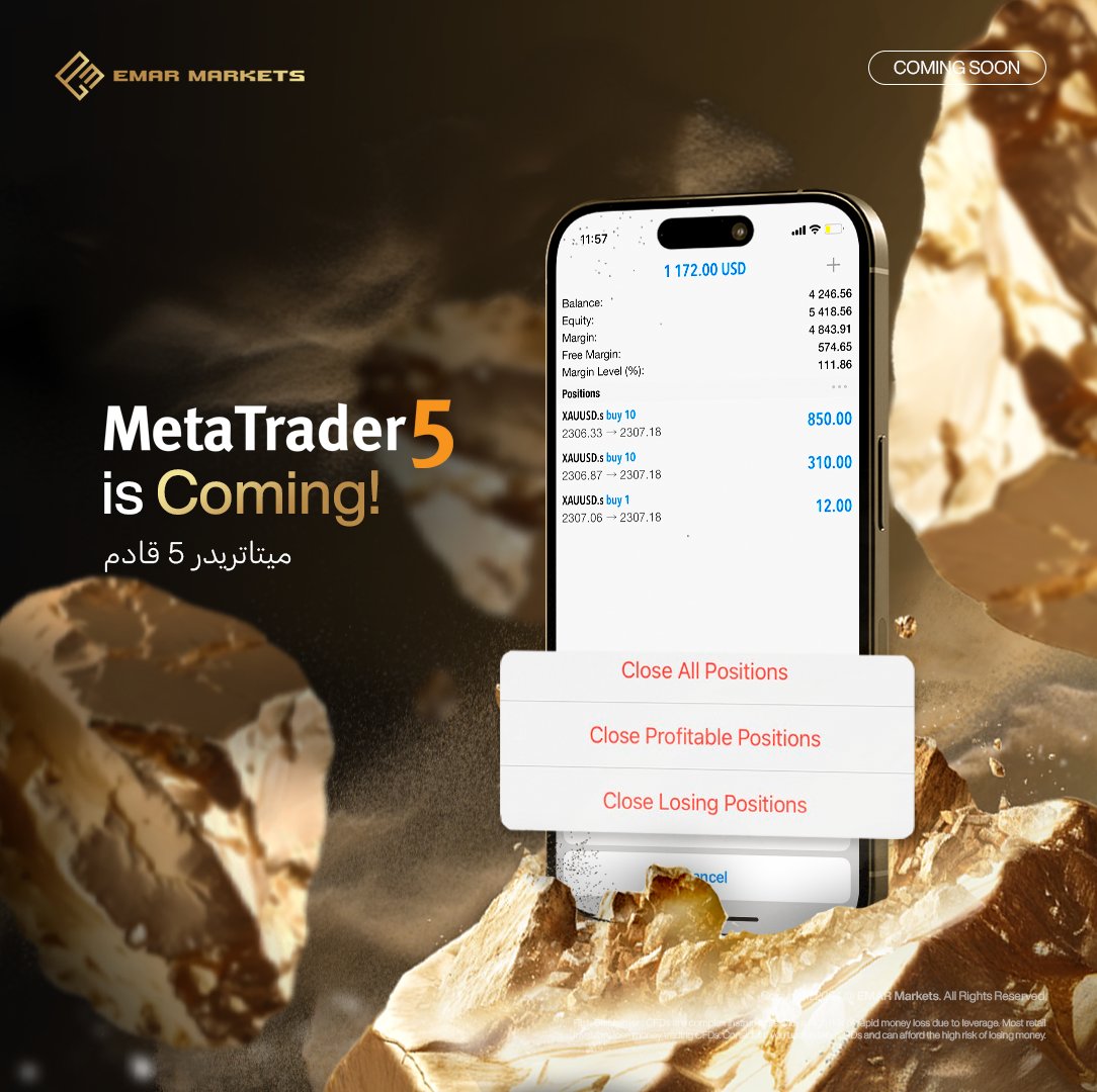 EmarMarkets's tweet photo. Exciting News! MetaTrader 5 is coming soon to Emar Markets. Stay tuned for more updates and get ready to elevate your trading experience. #MetaTrader5 #ComingSoon #EmarMarkets #TradingPlatform https://t.co/4LPTGeQyzE