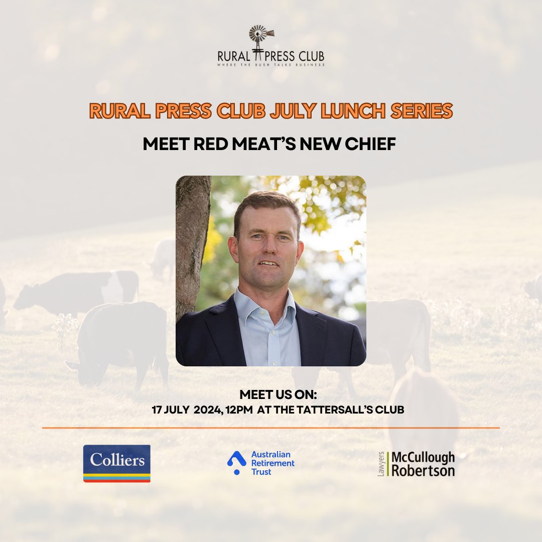 Meet red meat's new chief Michael Crowley at the Rural Press Club of Queensland on July 17, at the Tattersall's Club. 

Book now: ruralpressclub.com.au/events/event/m…