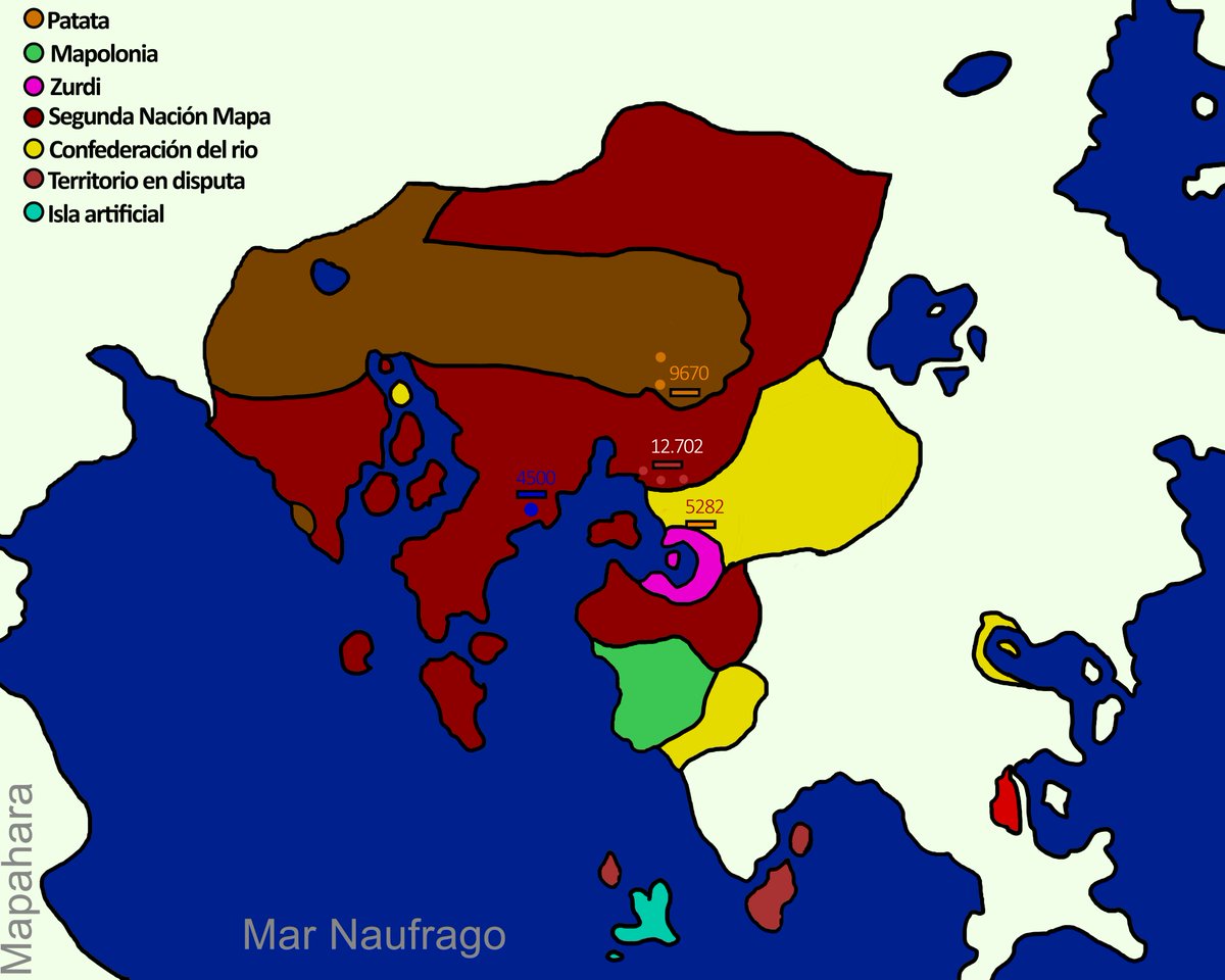[EXODO]
Las tropas de la nación por primera vez ganaron una batalla ofensiva y avanzaron sobre la confederación.
Las tropas de mapalonia y patata tomaron la capital de mapistán. Adiós gran ciudad, has luchado bien
NM2 16077-3372 = 12.702
Conf. Rio= 10.564-5.282 = 5.282