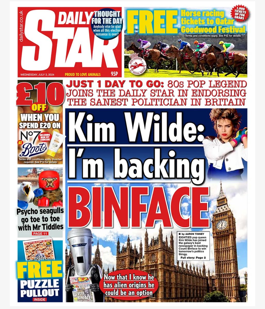 Meanwhile, the Daily Star has decided to back the Bin Face Party, maybe showing how little they are expecting to influence people’s votes and are more looking for laughs and sales! 🗳️ 🗞️ 💷
#Higher #VotingBehaviour