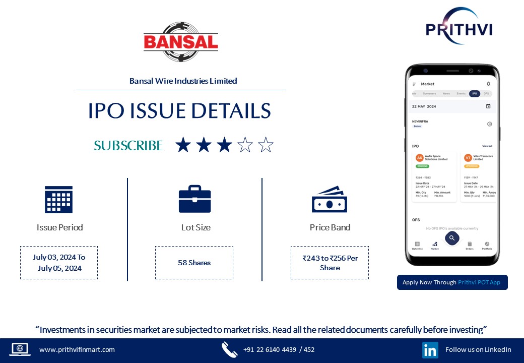 prithvifinmart's tweet photo. Bansal Wires Industries Limited - IPO
 
Report link attached: https://t.co/3fKyaBegHR

Disclaimer link: https://t.co/XKXjIolwc7

Apply through Prithvi POT App directly or through UPI mandate

Follow us on LinkedIn: https://t.co/6lvatUohZI https://t.co/ucqMblapUD