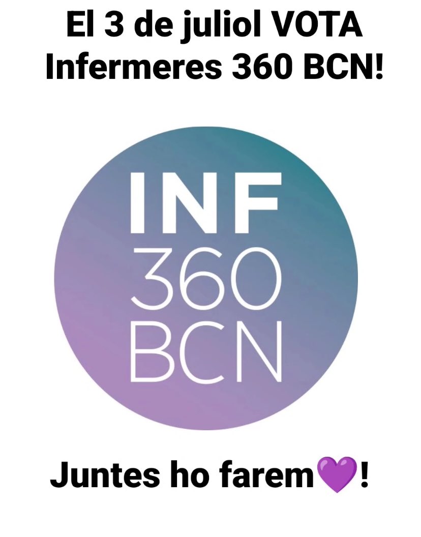 Jordi TORRALBAS (@jordidue) on Twitter photo <a href="/inf360bcn/">Infermeres 360 BCN</a> <a href="/abueno13/">Angel Bueno Luna</a> <a href="/andreaaurbinaa/">Andrea Urbina</a> <a href="/bookynur/">Núria Codina</a> <a href="/EncarnaMartne18/">Encarna Martínez Fernández</a> <a href="/momo68_3/">Montse Montaña</a> <a href="/Erolore/">Lorena F.</a> <a href="/RmMonforte/">Miriam Rodriguez Monforte</a> <a href="/rosarifaros/">Rosa Rifà Ros 🎗 #WearAMask #WashYourHands</a> Infermeres de Barcelona!
Som-hi!
Totes a votar Avui 3 de juliol!
Vota'ns!
Juntes ho farem 💜! <a href="/inf360bcn/">Infermeres 360 BCN</a> <a href="/abueno13/">Angel Bueno Luna</a> <a href="/andreaaurbinaa/">Andrea Urbina</a> <a href="/bookynur/">Núria Codina</a> <a href="/EncarnaMartne18/">Encarna Martínez Fernández</a> <a href="/momo68_3/">Montse Montaña</a> <a href="/Erolore/">Lorena F.</a> <a href="/RmMonforte/">Miriam Rodriguez Monforte</a> <a href="/rosarifaros/">Rosa Rifà Ros 🎗 #WearAMask #WashYourHands</a> Infermeres de Barcelona!
Som-hi!
Totes a votar Avui 3 de juliol!
Vota'ns!
Juntes ho farem 💜!