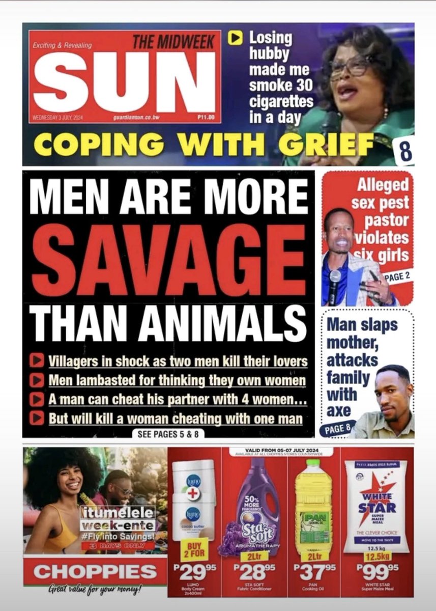Katso_lizarene's tweet photo. The Gender Based Violence and Femicide that happens in Botswana is so DISGUSTING 🤮!  i dont even enjoy buying newspapers cause thats always the news 😡 😡😡😡😡😡😡⁉️⁉️⁉️⁉️ #HelpUs #WomeninBW are in HELL. 🤬🤬 https://t.co/k2Fqj2GIz3