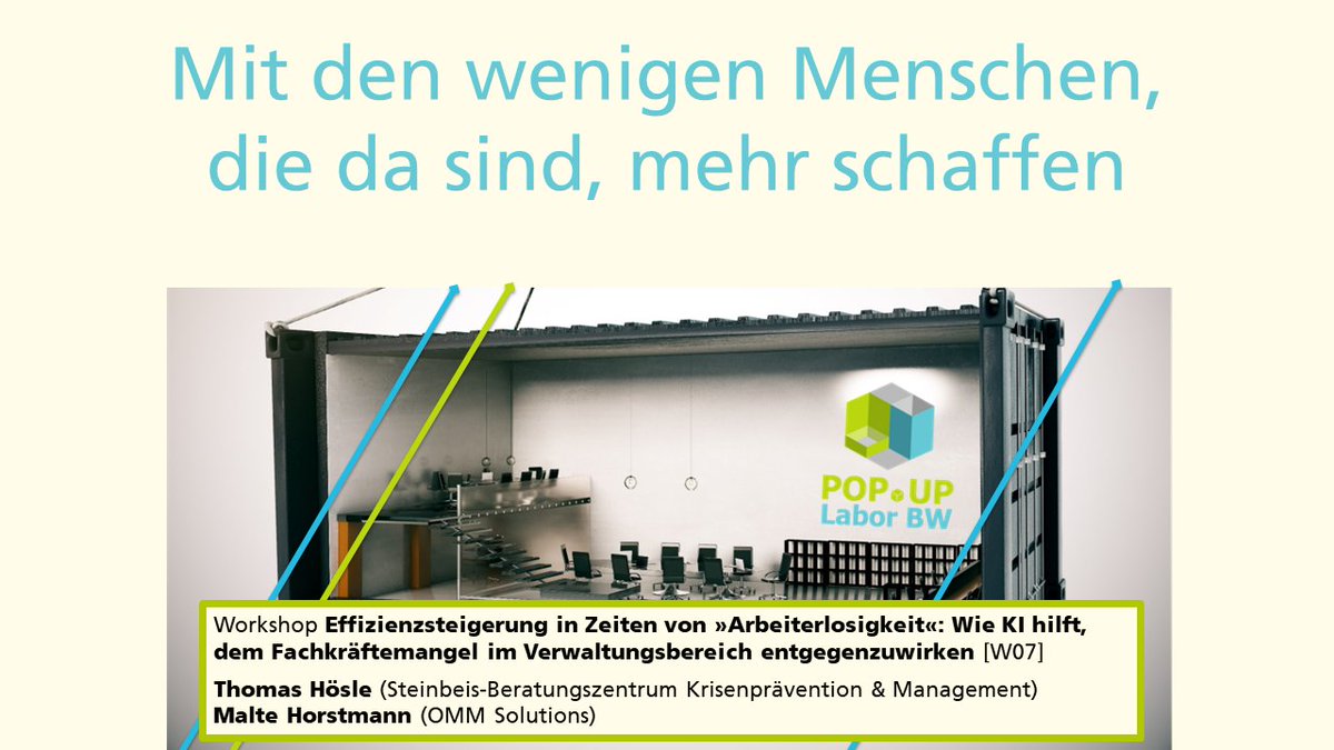 In der kleinen #Popuplabor-Reihe #Beipackzettel stellen wir in den nächsten Tagen die kostenfreien Veranstaltungen vom 8. bis 13. Juli 2024 in #Singen und #Stockach vor:

👉popuplabor-bw.de/w07-effizienzs…

#Bildungsakademie #HWK #Singen
#Steinbeis #KI #Fachkräftemangel #Verwaltung