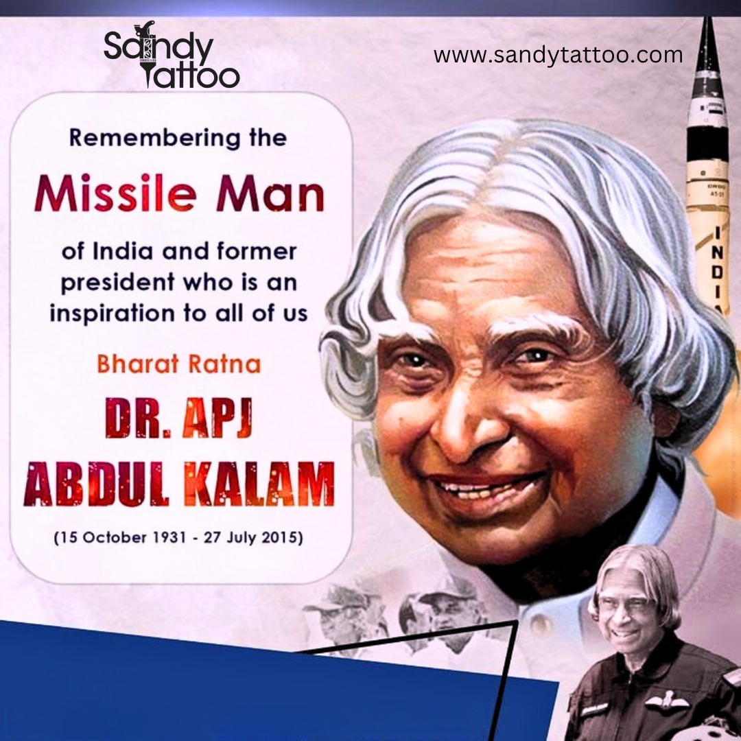 SandyTattoo1's tweet photo. Remembering the Missile Man of India, Dr. APJ Abdul Kalam, on his death anniversary. His vision, wisdom, and dedication continue to inspire generations. 

#APJAbdulKalam #MissileMan #Inspiration #RememberingAPJAbdulKalam #Sandytattoo https://t.co/Idm0MHLuVJ