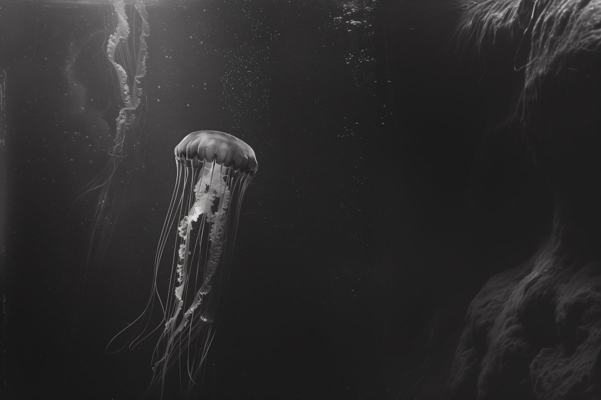 _trip_of_life's tweet photo. Jellyfish have been around for over 500 million years, they're older than dinosaurs! #AncientCreatures #OceanHistory #JellyfishFacts #aiartgallery #ai #cocomagic #aiphoto #fl https://t.co/W5I0P2n6VV
