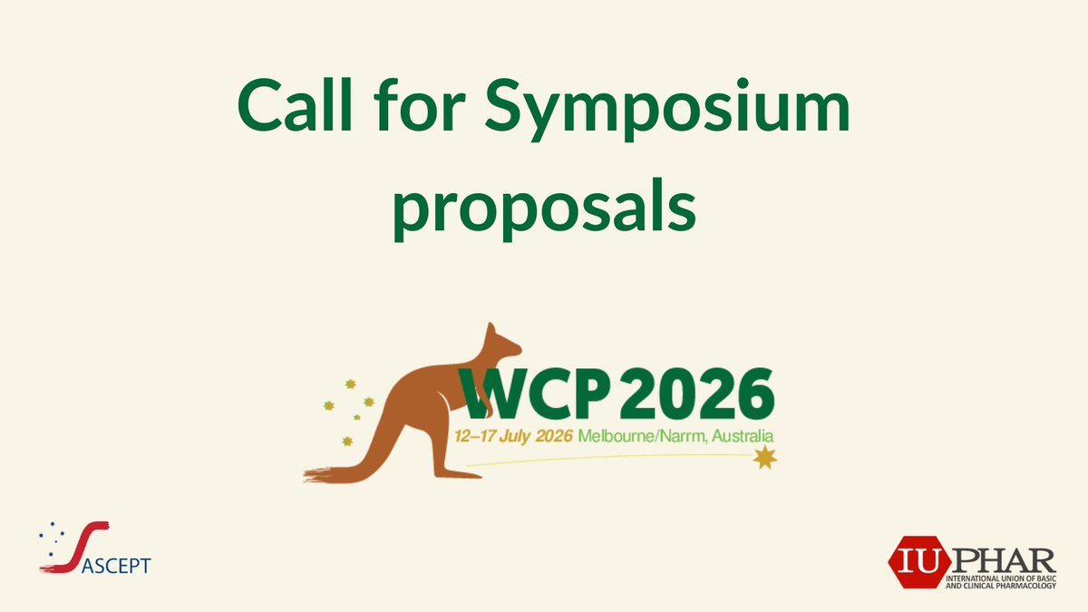 📢 Call for Symposium Proposals: WCP2026 Melbourne
Submit your proposals for the 20th World Congress of Basic and Clinical Pharmacology, 12-17 July 2026. Bringing together global experts in pharmacology, pharmacy &amp; toxicology.
wcp2026.org/symposia/

#WCP2026 #ASCEPT #IUPHAR