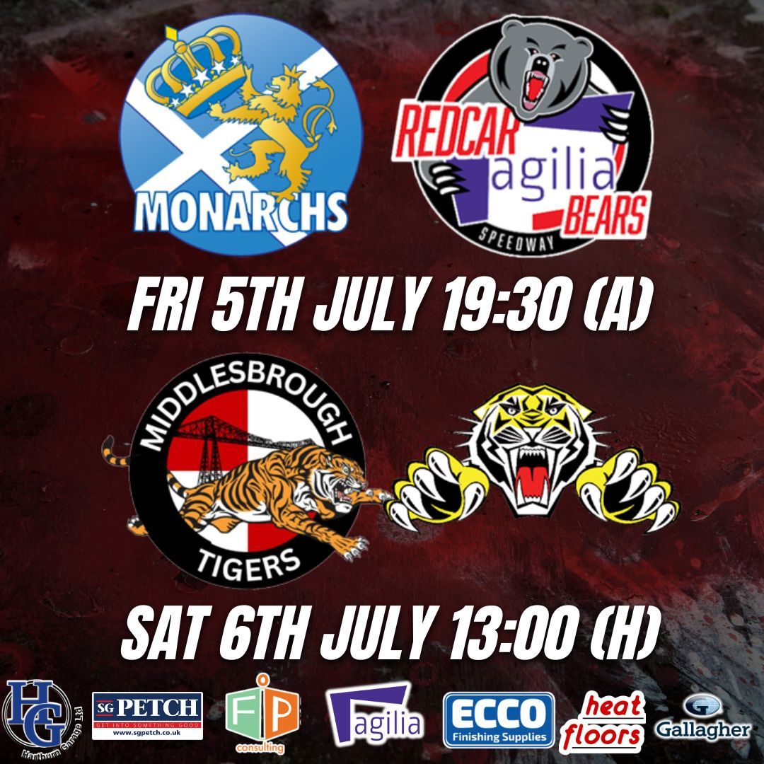RedcarBears's tweet photo. The week ahead!

Both sides are in action!

The Redcar Bears visit Edinburgh on Friday, with the "Agilia" Bears in search of league points!

Less than 24 hours later, the "Heat Floors" Tigers are back on home shale against Sheffield!

Don't forget, tapes up at 1pm this Saturday! https://t.co/VxxCd8ZdcX