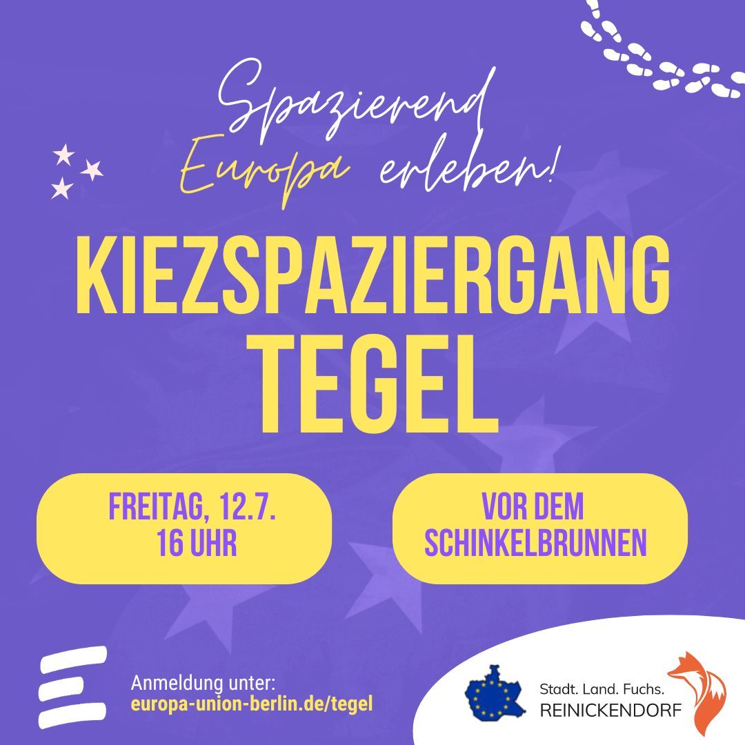 Europa spazierend im Kiez erleben: diesmal am 12.7. in #Tegel. Treffpunkt um 16 Uhr vor dem Schinkelbrunnen. Macht uns die Planung leichter 🙏  und meldet Euch jetzt schon an unter europa-union-berlin.de/tegel