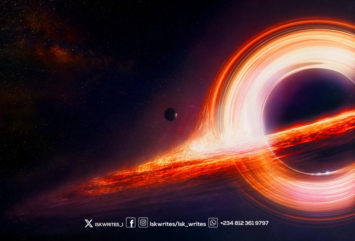 ISKWRITES_1's tweet photo. A black hole is a region of spacetime where gravity is so strong that nothing, not even light and other electromagnetic waves, is capable of possessing enough energy to escape it #isk #iskWrites #writing #writingjobs #writersofx #Ton #TAPSWAP https://t.co/5CoGaq0qeD