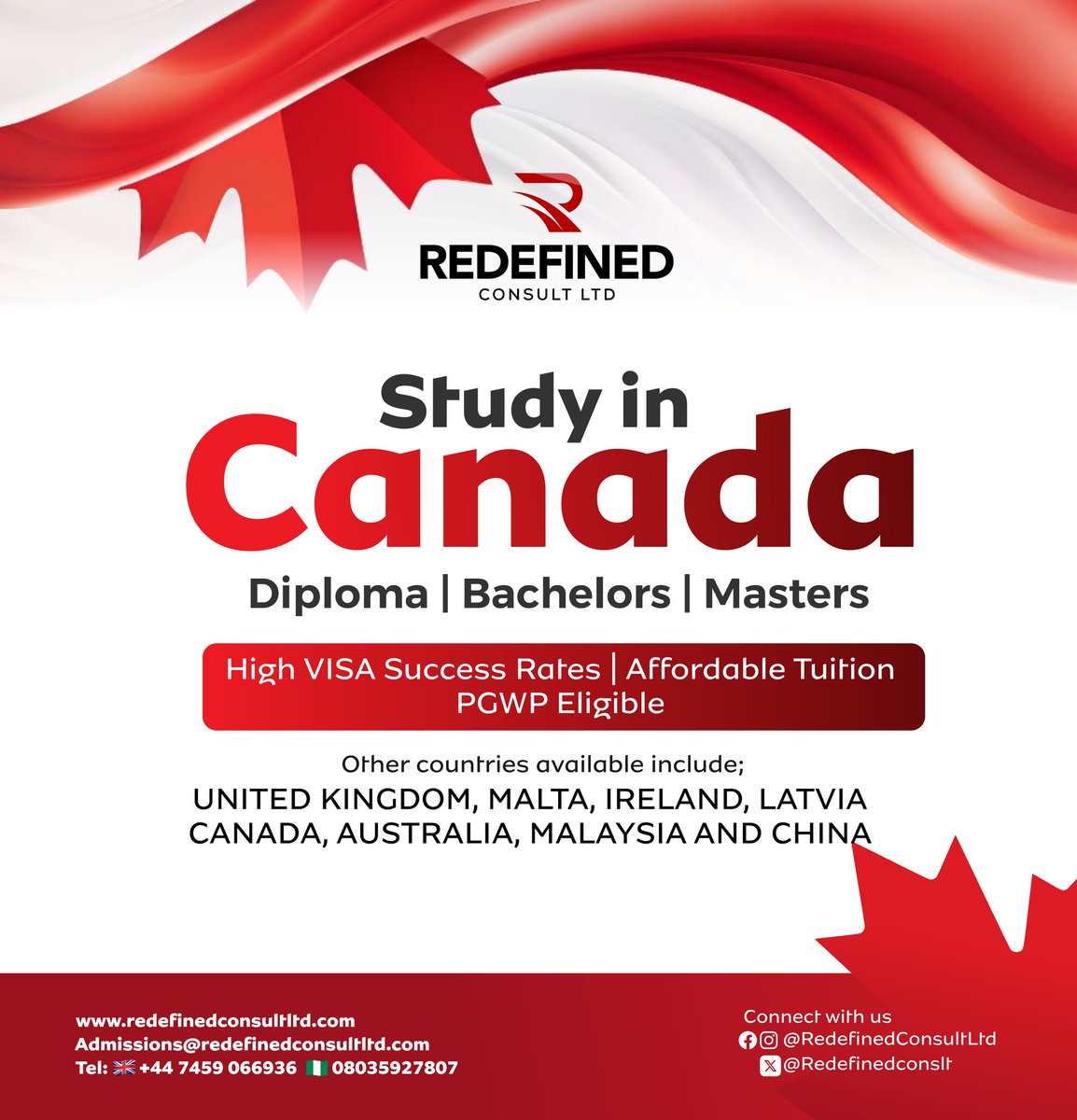 Redefinedconslt's tweet photo. Considering studying in Canada? 

Be aware of recent changes that might affect your plans. Fear not. We're here to guide you through the process:

     📞🇬🇧 +447459066936
     📞🇳🇬 +2349033822737

#RedefinedConsultLtd #Studyincanda https://t.co/7rcY7QV2AO