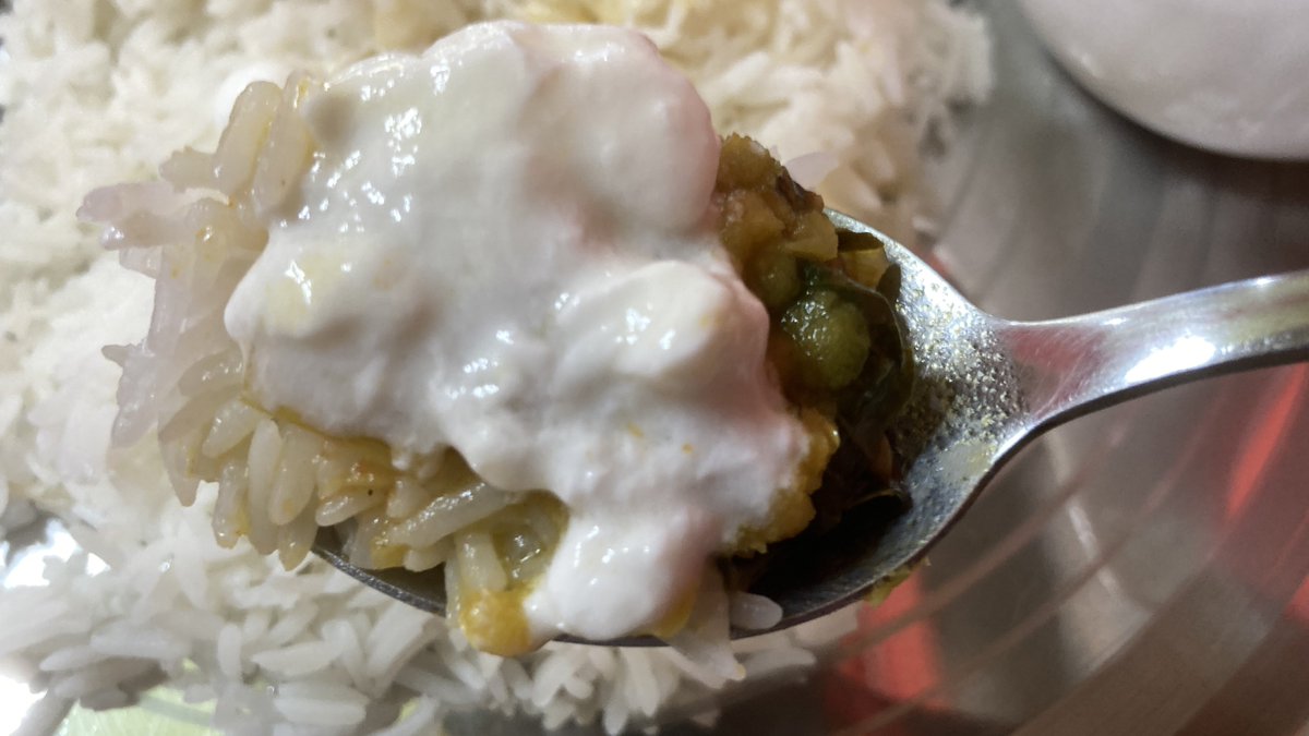 DarrylDaugherty's tweet photo. I’m being indoctrinated (yoghurt with rice… who knew?!) #NepaliStyle https://t.co/rOLzKnsvW9