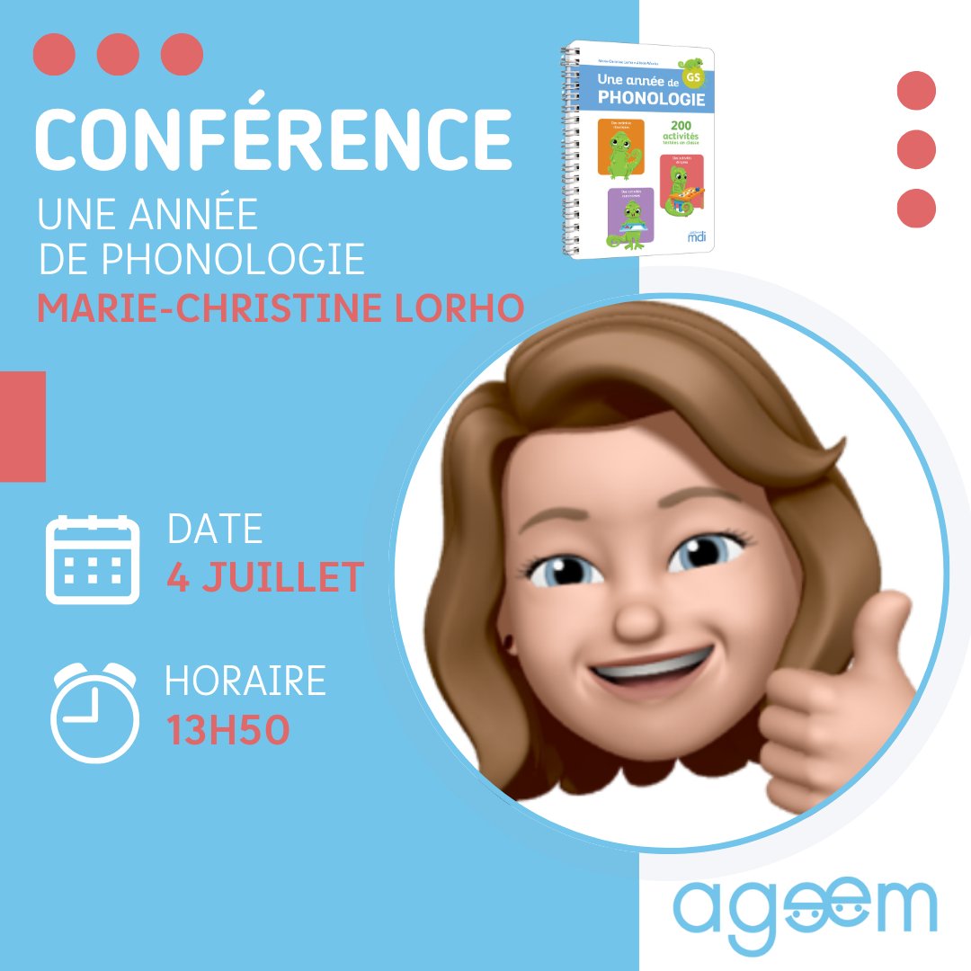 📣Retrouvez les éditions MDI à l'<a href="/AGEEM_National/">AGEEM National</a> qui se déroule à partir d'aujourd'hui à Saint-Brieuc. Demain, le jeudi 4 juillet, Marie-Christine Lorho (<a href="/mc_enmaternelle/">MC en Maternelle</a>), co-autrice de l'ouvrage "Une année de phonologie", interviendra à 13h50, salle Bisquine. Bon congrès !