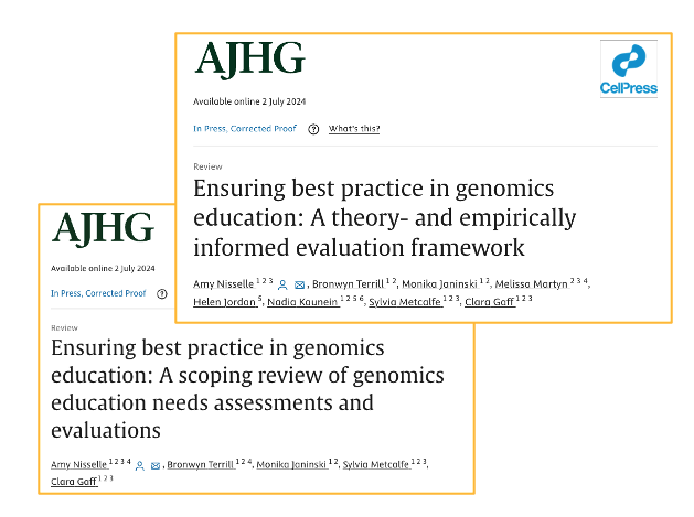 Australian Genomics (@ausgenomics) on Twitter photo New publications from <a href="/AusGenomics/">Australian Genomics</a> & <a href="/MCRI_for_kids/">Murdoch Children's Research Institute (MCRI)</a> in <a href="/AJHGNews/">AJHG</a> led by A/Prof Amy Nisselle & <a href="/bronwynterrill/">Bronwyn Terrill</a> aim to improve #genomicmedicine #education for healthcare professionals through rigorous evaluation, ultimately to provide better health outcomes for Australians. 1/4 New publications from <a href="/AusGenomics/">Australian Genomics</a> & <a href="/MCRI_for_kids/">Murdoch Children's Research Institute (MCRI)</a> in <a href="/AJHGNews/">AJHG</a> led by A/Prof Amy Nisselle & <a href="/bronwynterrill/">Bronwyn Terrill</a> aim to improve #genomicmedicine #education for healthcare professionals through rigorous evaluation, ultimately to provide better health outcomes for Australians. 1/4