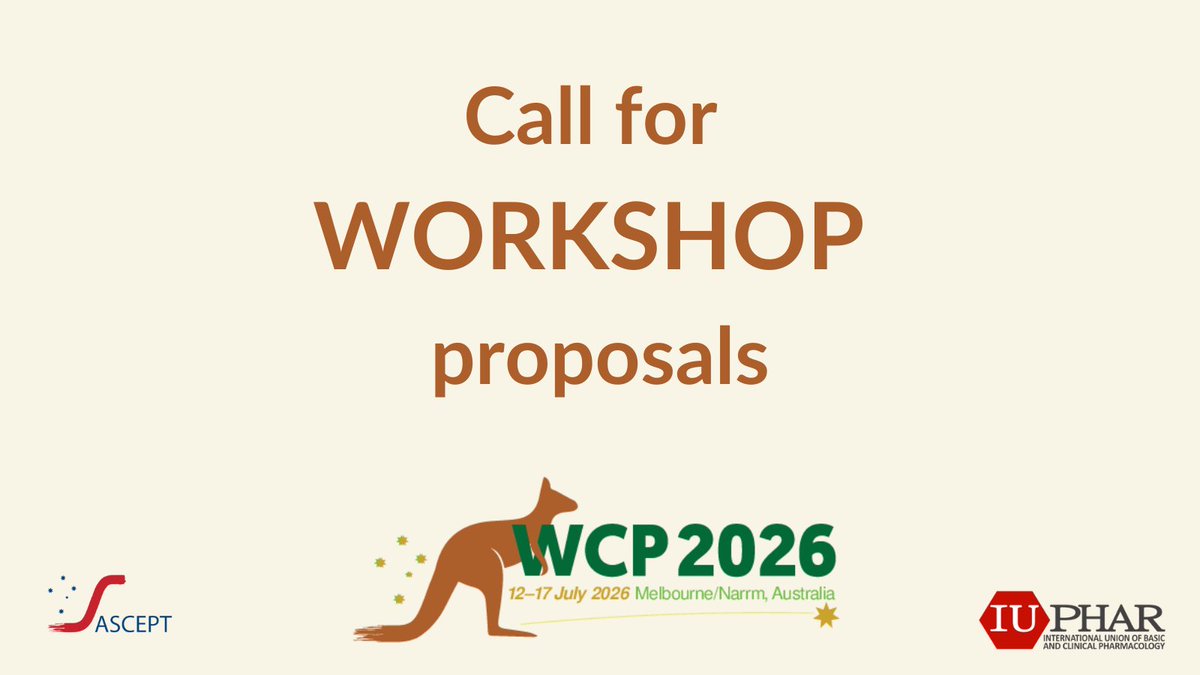 📢 WCP2026 Workshop Proposals Now Open!

Submit your ideas for the 20th World Congress of Basic &amp; Clinical Pharmacology, Melbourne, 12-17 July 2026. Join leading pharmacologists, pharmacists &amp; toxicologists worldwide. 
wcp2026.org/workshop/

#ASCEPT #IUPHAR