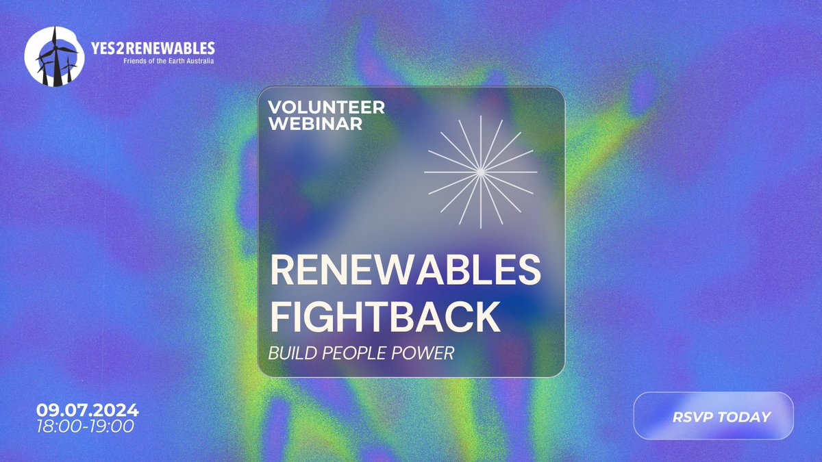 🌏We all deserve an energy system that works for people and planet - but fear &amp; misinfo are delaying the renewables transition our communities urgently need. 

It's time to fightback ☀️🌬️
Join our Volunteer Webinar to learn more⬇️
 
📅July 9th 
⌚ 6-7pm 
🔗melbournefoe.org.au/renewables_fig…