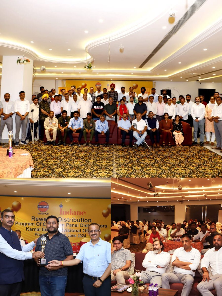 Top performing distributorships under Karnal LSA in various MOU parameters for 1st quarter of FY 24-25 were felicitated by DLH, KIDO. Along with presentation by NFR vendors on various new products launched in the market. <a href="/IndianOilcl/">Indian Oil Corp Ltd</a>
<a href="/DelhiIocl/">IOCL_Delhi State Office</a> <a href="/ManojGu10100891/">Manoj Gupta</a>