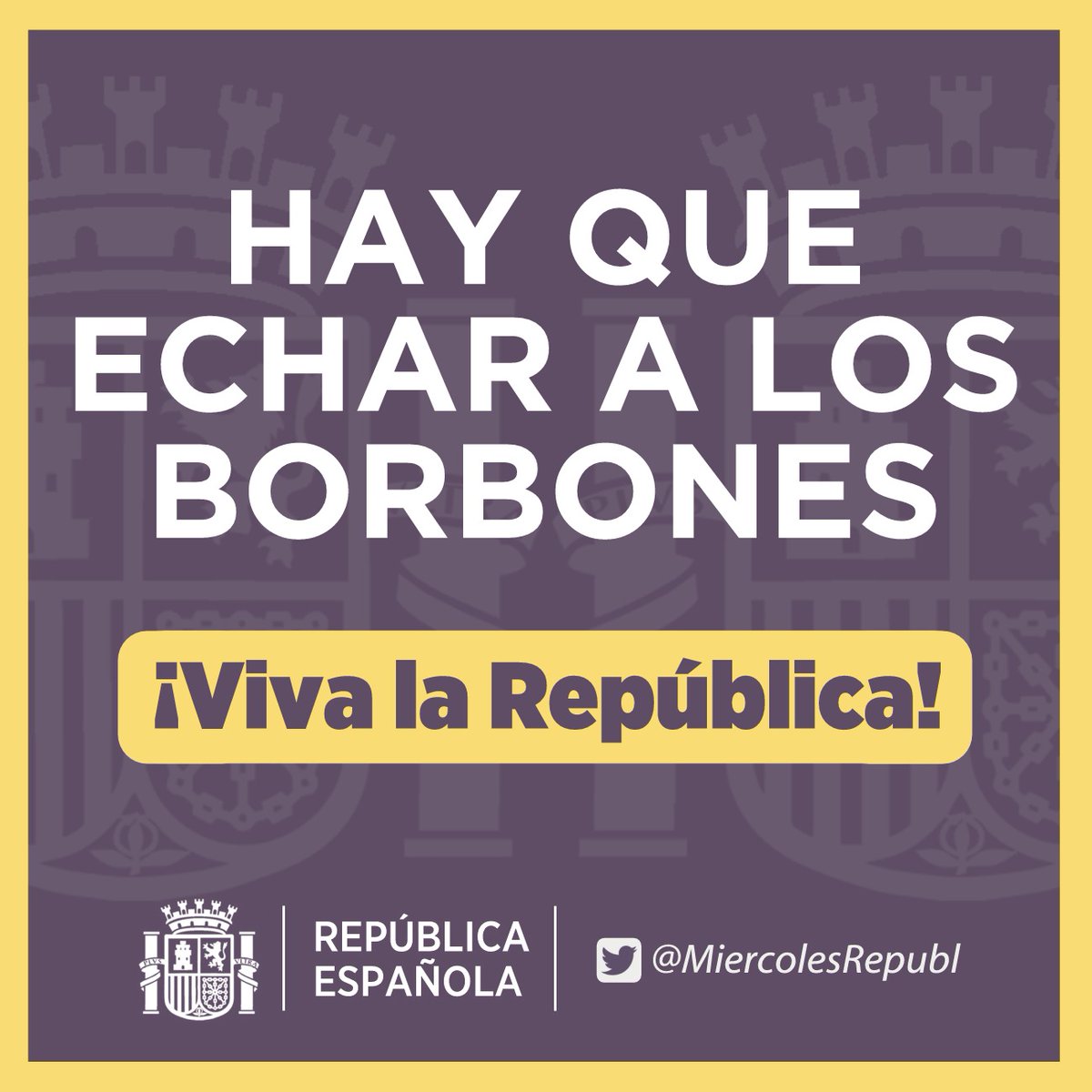 Recuerda que esta tarde, como todos los miércoles a partir de las 19.00 h (18.00 h en Canarias), tuiteamos por la III República con el hashtag de <a href="/MiercolesRepubl/">Miércoles Republicano ❤️💛💜</a>, ¡suma tu voz! ❤️💛💜 #FelizMiércoles