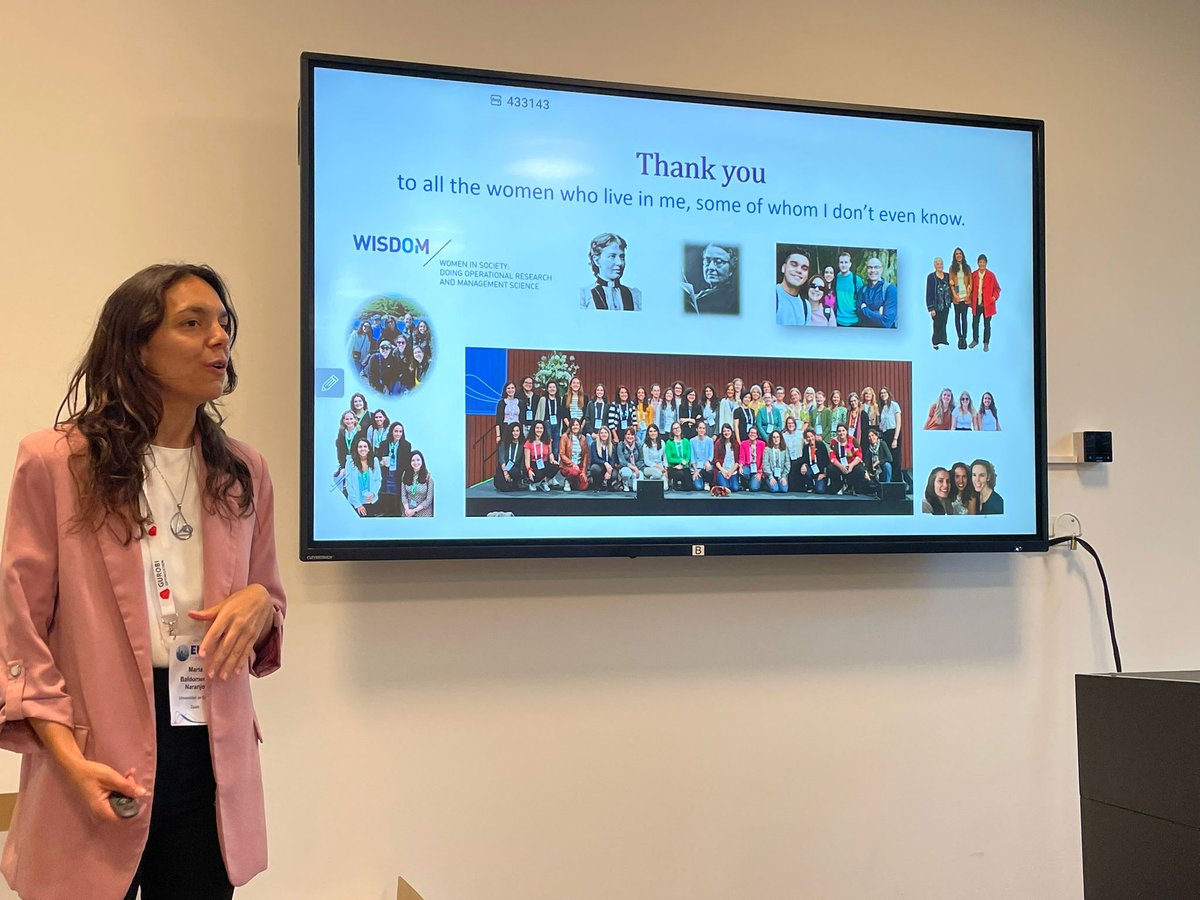 First #YW4OR <a href="/euro_wisdom/">EURO WISDOM</a> session at the European Conference in Operational Research #euro2024cph has started with the presentation of <a href="/MartaBaldomero/">Marta Baldomero Naranjo</a> "Upgrading arcs in the covering tour problem" but first a 🙏 slide with many #women in #orms! <a href="/dilekgunnec/">Dilek Gunnec</a>