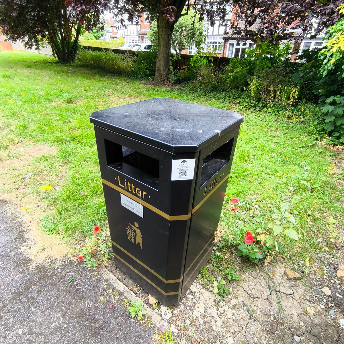 Yesterday we put these QR stickers on our bins so people can report when they are overflowing. West Northamptonshire Council empty these bins on our behalf.
