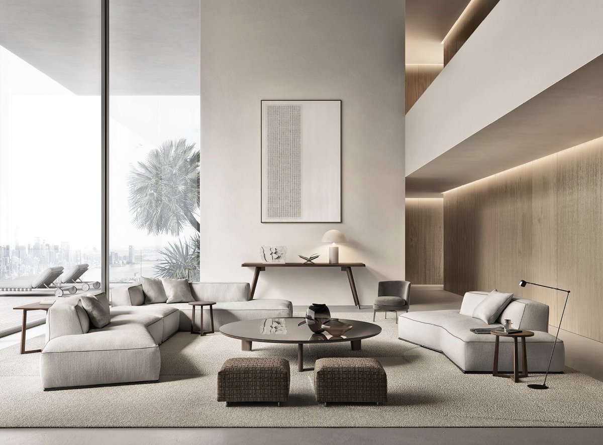 Flexform_ITA's tweet image. Harmony lies in the rhythms of a room, expressed here in the soft curves and irregular shapes of the Perry seating system, and in the juxtaposition of solids and voids whose fluid energy brings every bend and straight line into balance, disseminating calm and well-being #Flexform