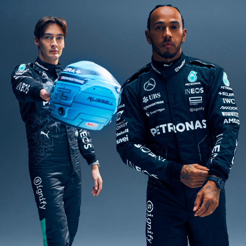 MercedesAMGF1's tweet photo. A partnership born from a commitment to responsible innovation 🌍🤝

Welcome to the family, @SignifyCompany 👋

#SignifyxMercedesAMGPetronasF1Team