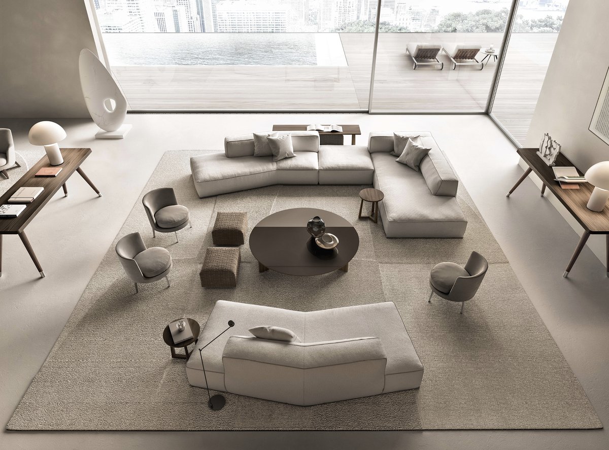 Flexform_ITA's tweet image. Harmony lies in the rhythms of a room, expressed here in the soft curves and irregular shapes of the Perry seating system, and in the juxtaposition of solids and voids whose fluid energy brings every bend and straight line into balance, disseminating calm and well-being #Flexform