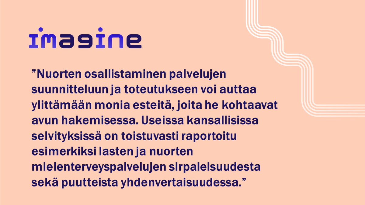 🟣Nuorten riski mielenterveysongelmiin on korkea, mutta heidän sitoutumisensa hoitoon ja palveluihin on heikko.

💜Tuoreessa tutkimuskatsauksessamme selvitettiin, miten mielenterveyspalveluiden kehittämisessä on käytetty nuoria osallistavia menetelmiä.

stnimagine.fi/osallisuus-pal…