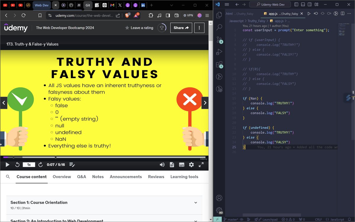 adxtye's tweet photo. 🌟 Web Dev Update! 🌟

Learning more JavaScript! Covered truthy &amp; falsy values, logical AND (&amp;&amp;), OR (||), NOT (!) operators, and the switch statement. Loving this journey! 🚀💻

#WebDevelopment #JavaScript #Coding #LearningJourney #LearninPublic #TechProgress https://t.co/xdjFiwjKUi
